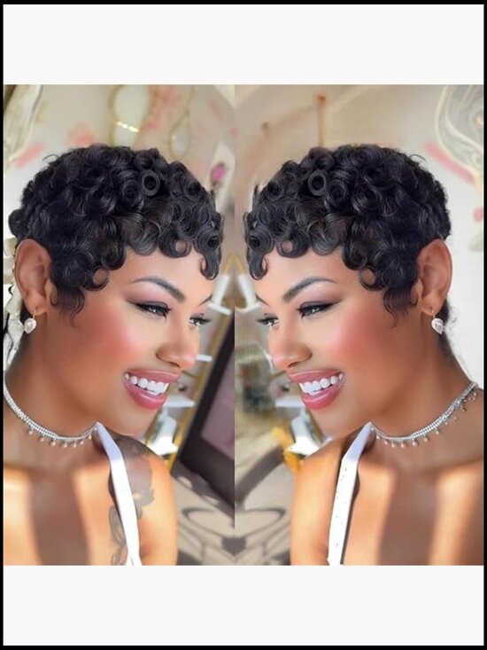 Short Pixie Cut Synthetic Wig Heat Resistant Open Weft Cap Adjustable
